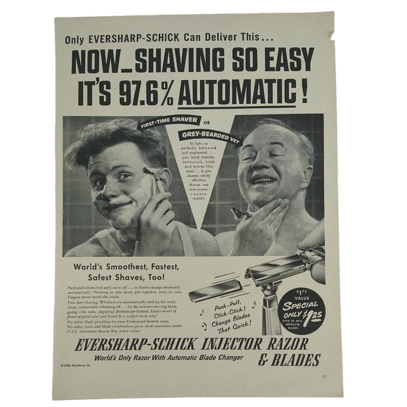 1950 Smiling Happy Men Shaving‎ with Schick Razors - Original Vtg PRINT AD - Picture 6 of 11